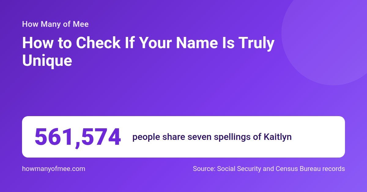 How to Check If Your Name Is Truly Unique. 561,574 people share seven spellings of Kaitlyn.